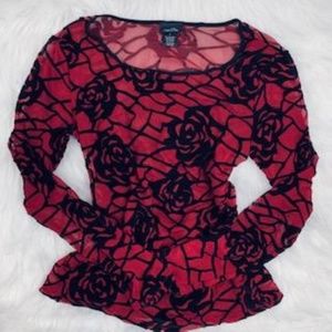 Rue 21 Red Mesh and Black Velvet Top
